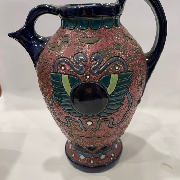 Antique Amphora ceramic vase Egypt art deco nouveau Czechoslovakia Marked Signed - Picture 3 of 16